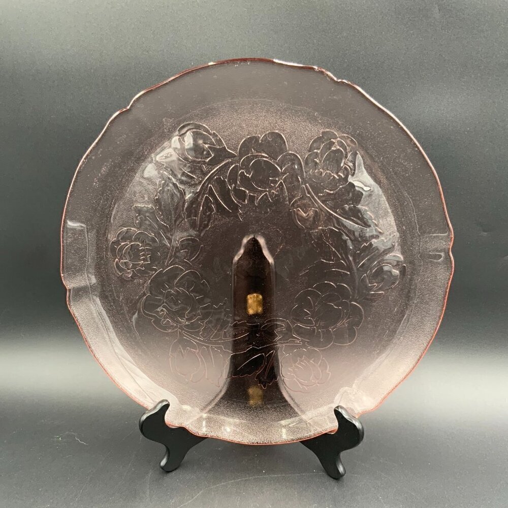 Arcoroc Pink Glass Yaisselle Rosaline Round Serving Platter Torte Plate France